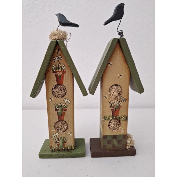 (2) Vtg Handpainted Decorative Birdhouse Design Birds Nest Bees Herbs‎ 8" tall - Picture 13 of 13